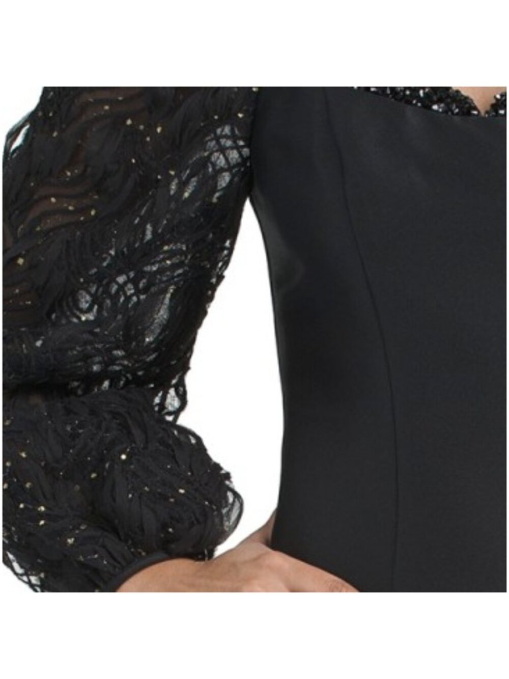 BADGLEY MISCHKA Embroidered Lace Puff Sleeve Mermaid Gown - Picture 6 of 7